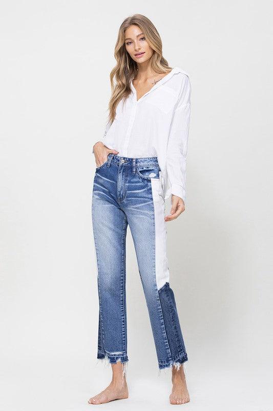 Super HIgh RIse Straight W/Side Blocking Panel - Jeans