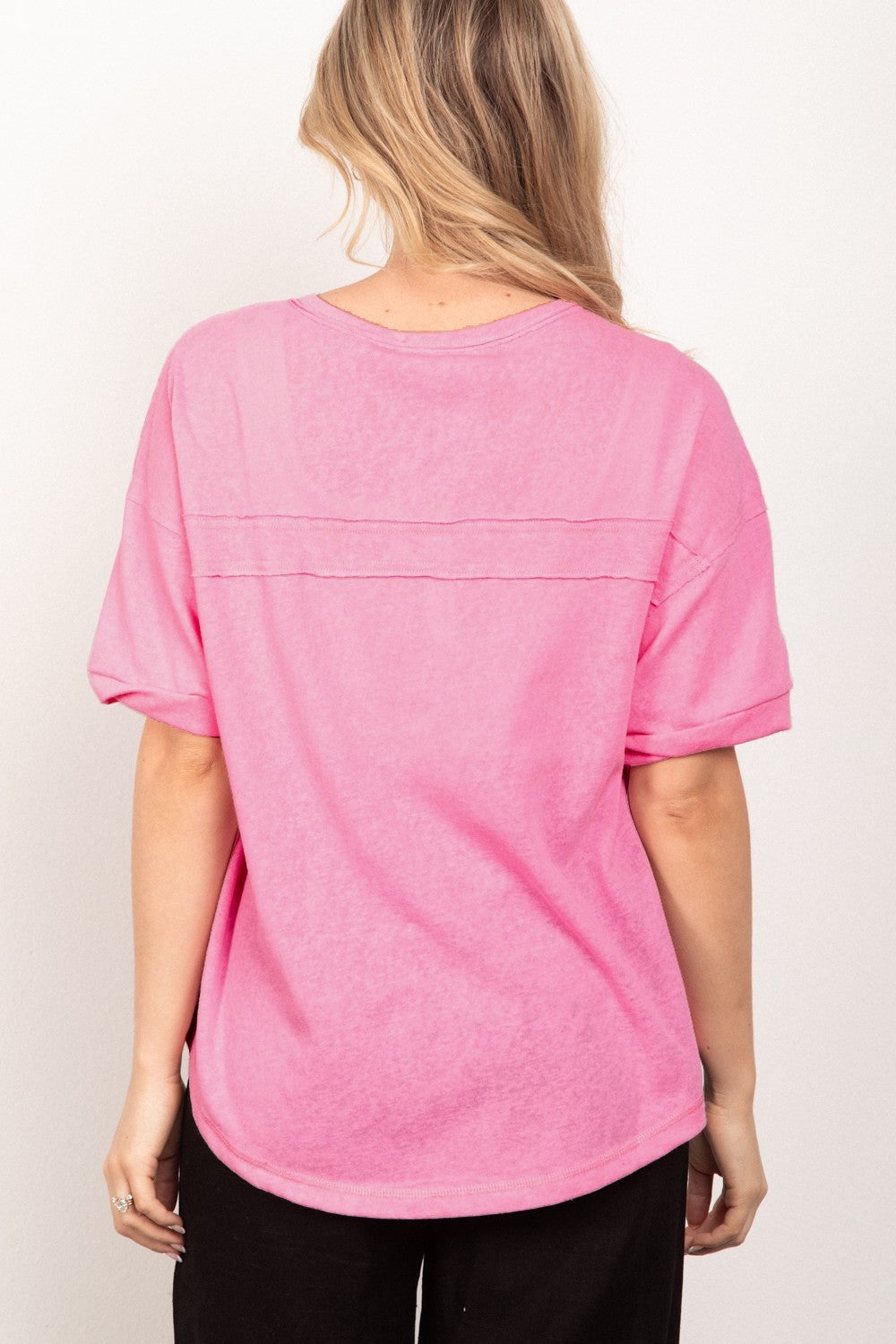 VERY J Twisted Sleeve Band Half Button Top