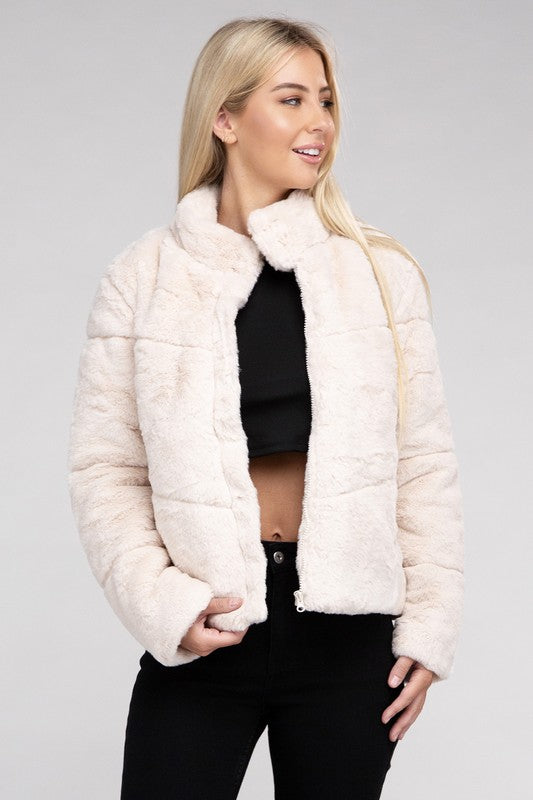 Ambiance Apparel Fluffy Zip-Up Sweater Jacket