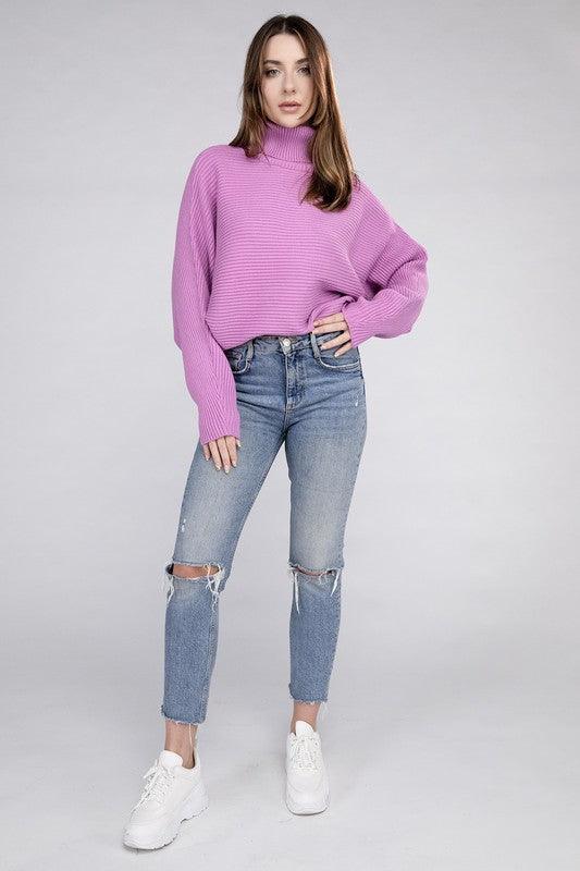 Viscose Dolman Sleeve Turtleneck Sweater - Sweater