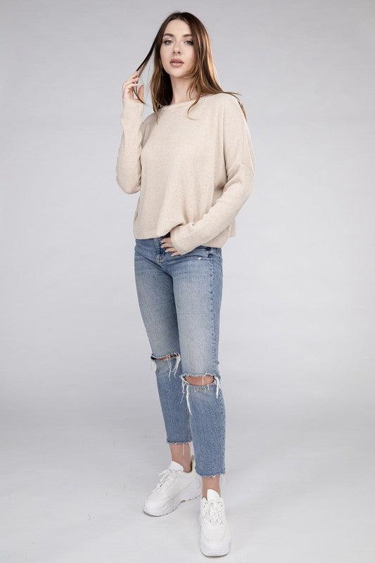 Zenana Ribbed Dolman Long Sleeve Sweater - Sweater