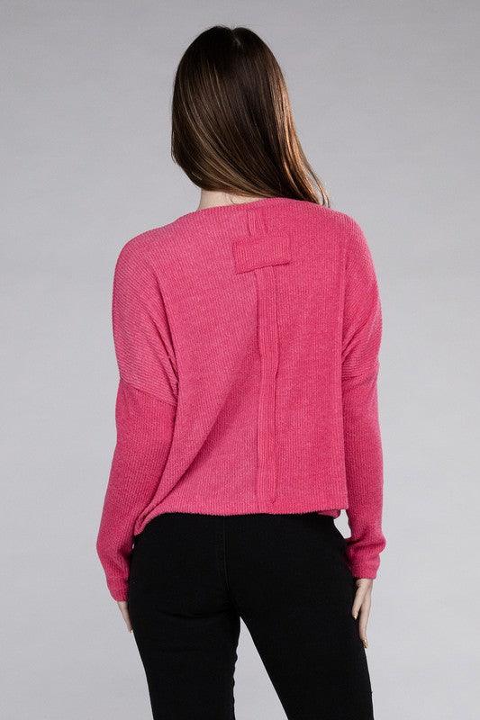 Zenana Ribbed Dolman Long Sleeve Sweater - Sweater