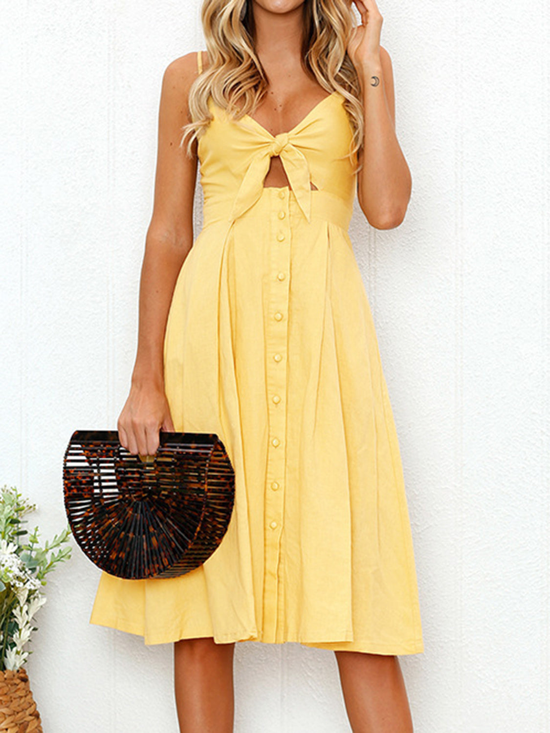 Cutout Smocked Sweetheart Neck Midi Cami Dress