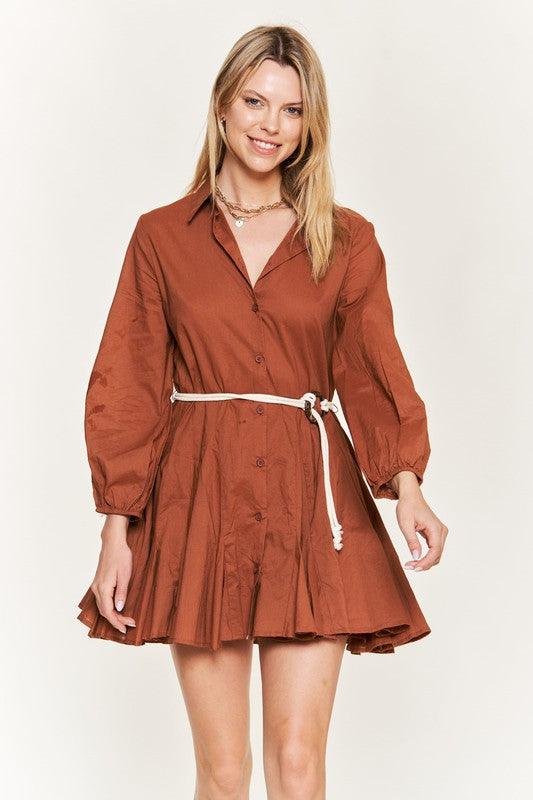 SOLID FLARE SHIRT DRESS KRD4190 - Dresses