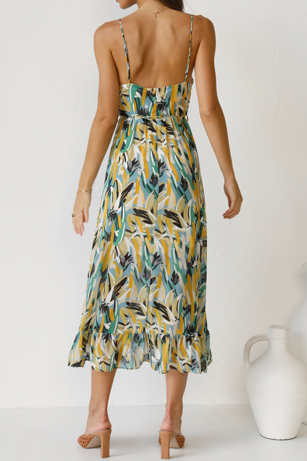 Tied Printed Sleeveless Midi Cami Dress