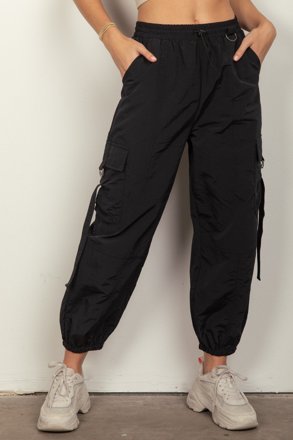 VERY J Elastic Waist Woven Cargo Pants Joggers