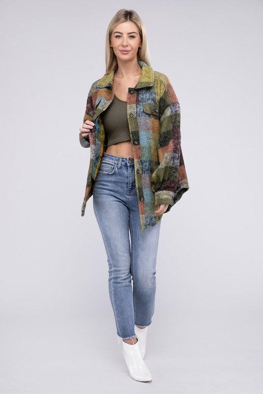 Loose Fit Buttoned Down Check Shirt Jacket - Jacket