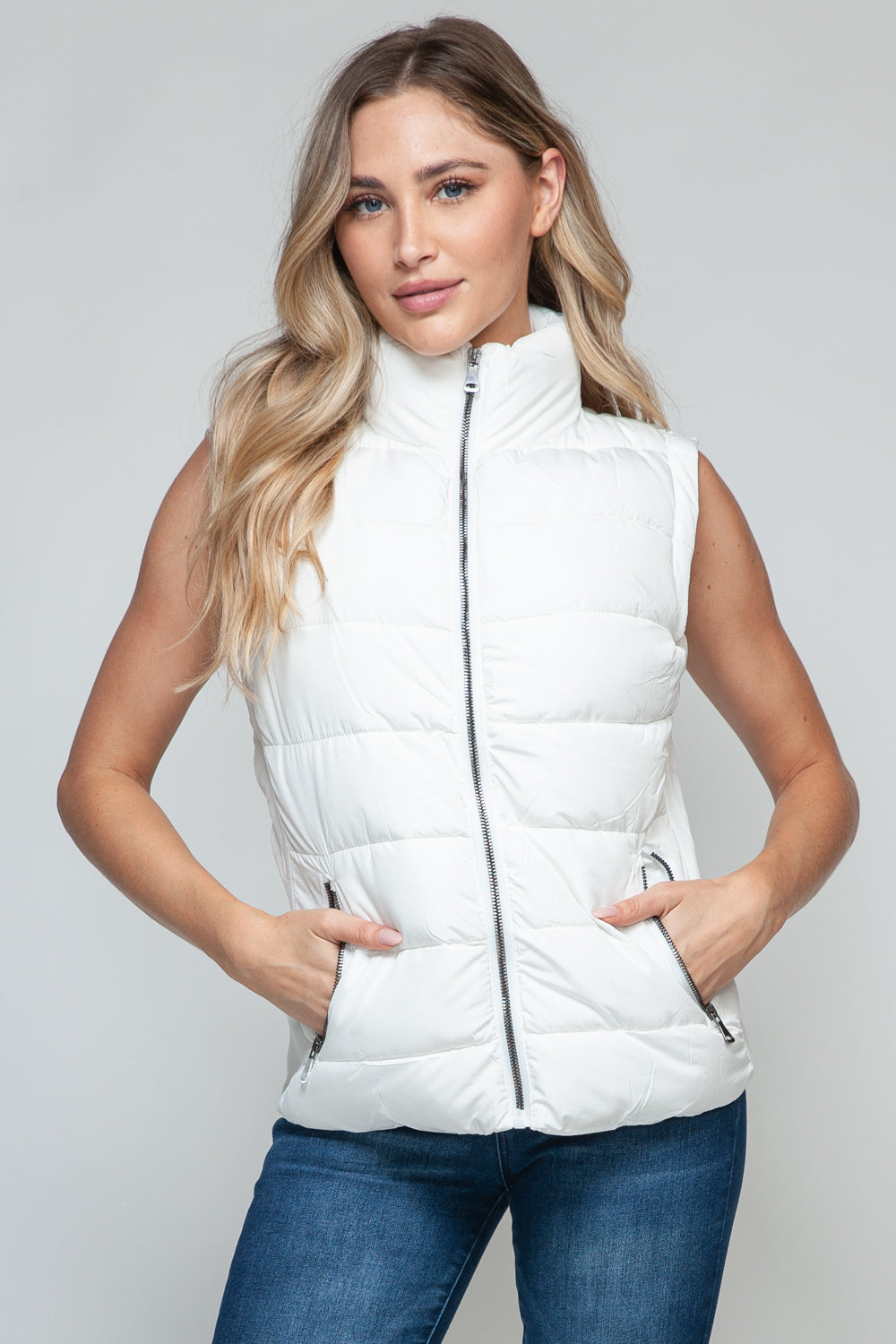 Snobbish Zip Up Turtleneck Puffer Vest with Pockets