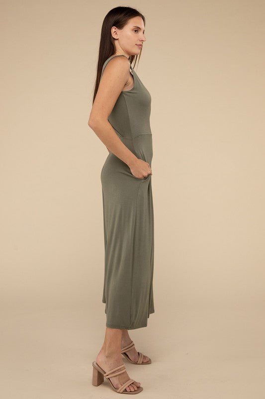 Zenana Surplice Neckline Sleeveless Jumpsuit