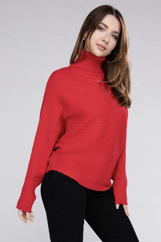 Viscose Dolman Sleeve Turtleneck Sweater - Sweater