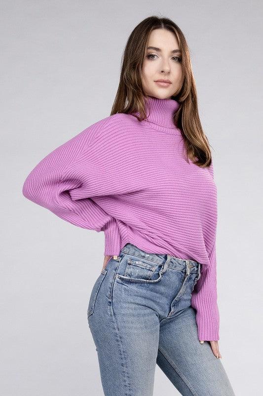 Viscose Dolman Sleeve Turtleneck Sweater - Sweater