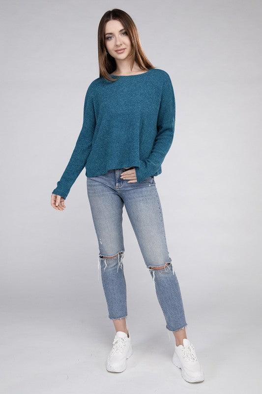 Zenana Ribbed Dolman Long Sleeve Sweater - Sweater