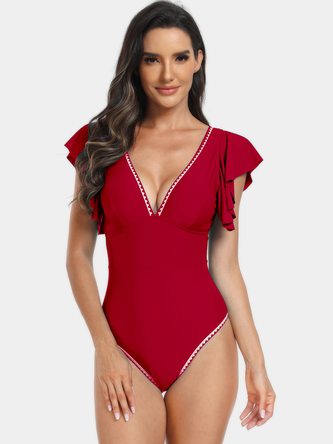 Plunge Cap Sleeve One-Piece Swimsuit