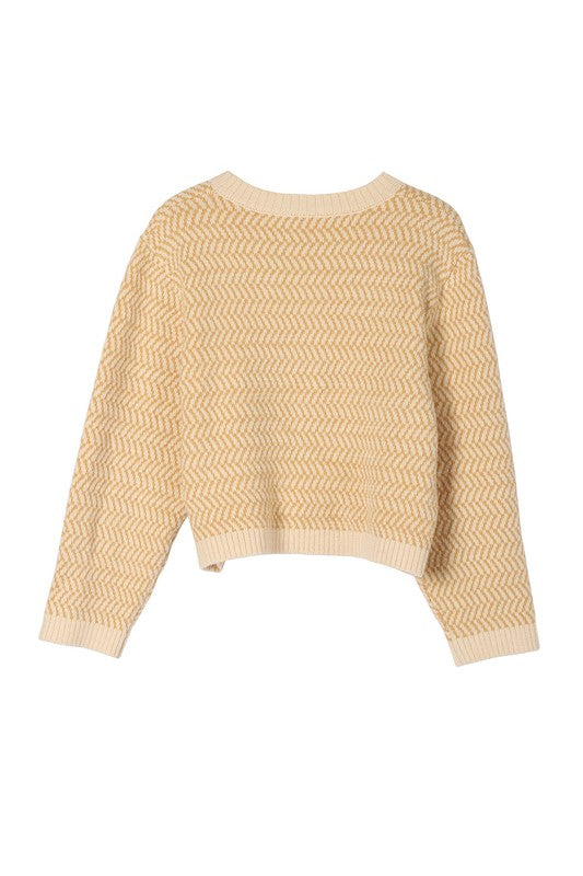 Lilou Herringbone Pattern Crew Neck Sweater