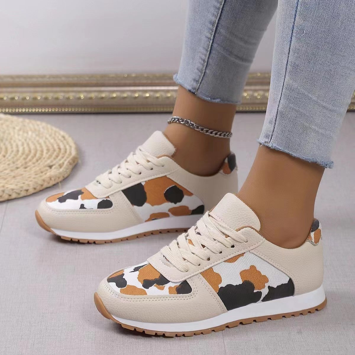 Tied Leopard PU Leather Sneakers