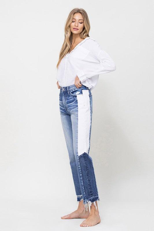 Super HIgh RIse Straight W/Side Blocking Panel - Jeans