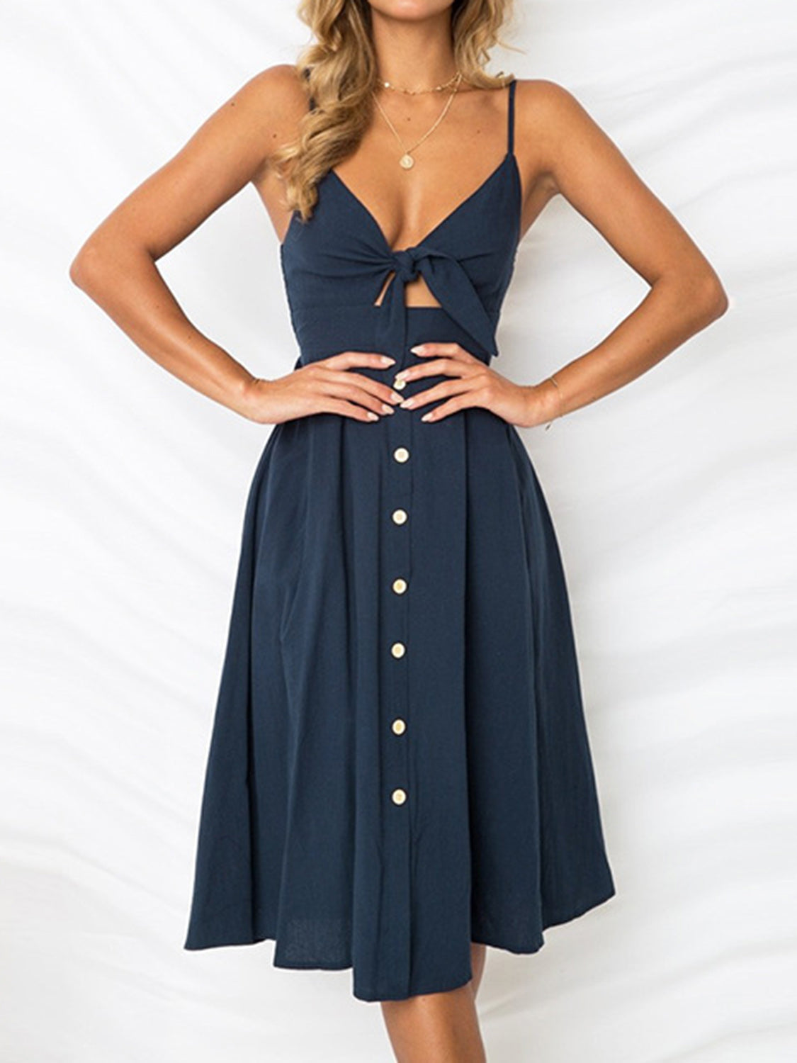 Cutout Smocked Sweetheart Neck Midi Cami Dress