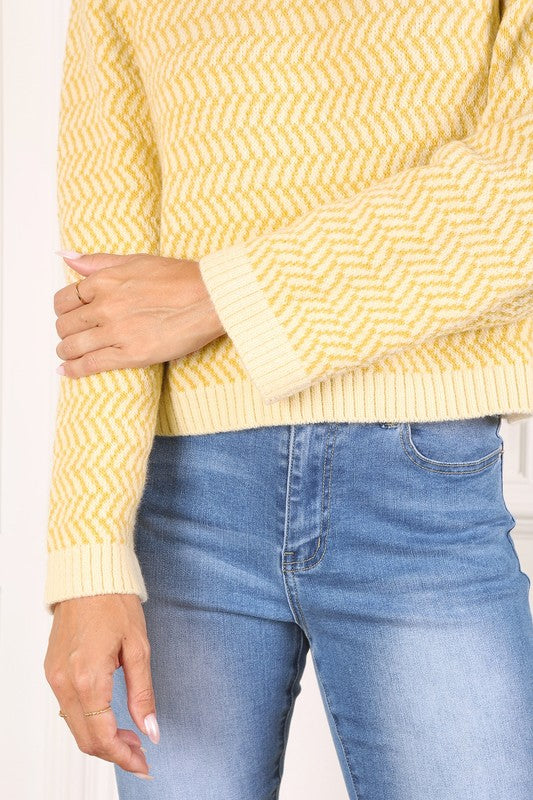 Lilou Herringbone Pattern Crew Neck Sweater