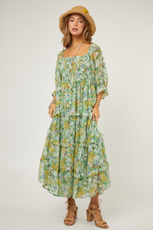 Davi & Dani Floral Chiffon Midi Dress