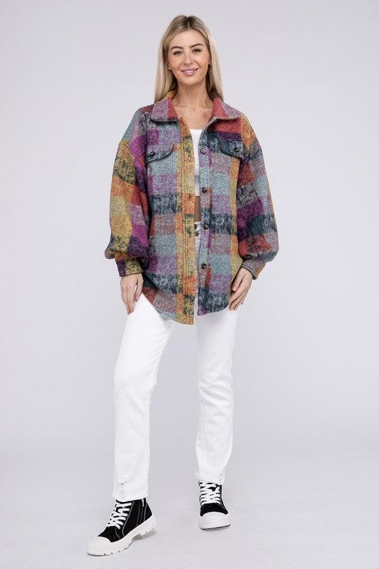 Loose Fit Buttoned Down Check Shirt Jacket - Jacket