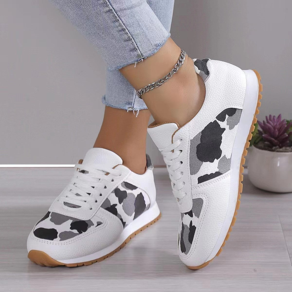 Tied Leopard PU Leather Sneakers