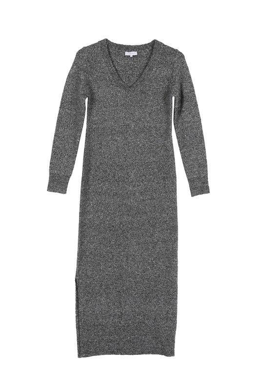 V-Neck Sweater Midi Dress - Dresses