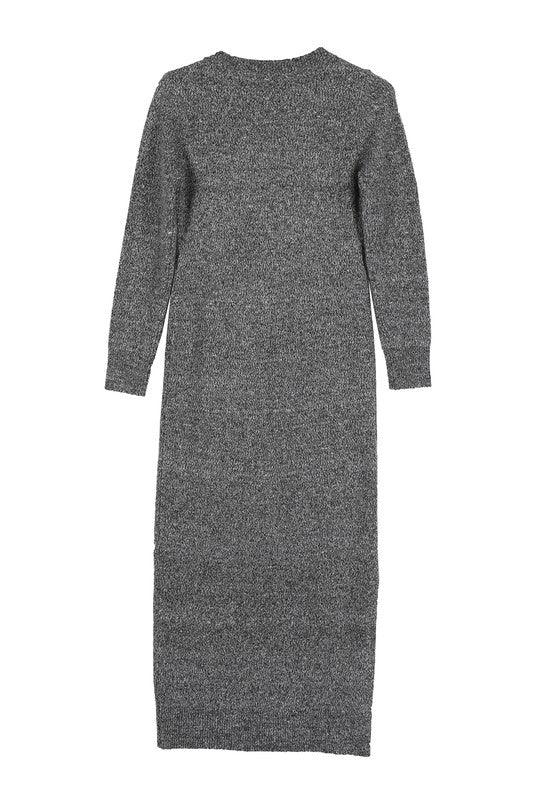 V-Neck Sweater Midi Dress - Dresses