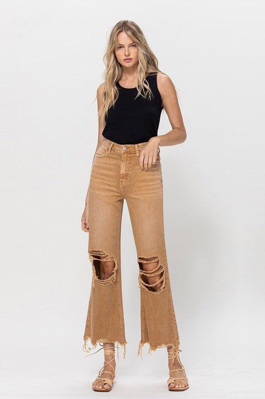 90's Vintage High Rise Crop Flare Jeans - Jeans