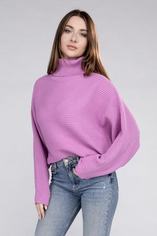 Viscose Dolman Sleeve Turtleneck Sweater - Sweater