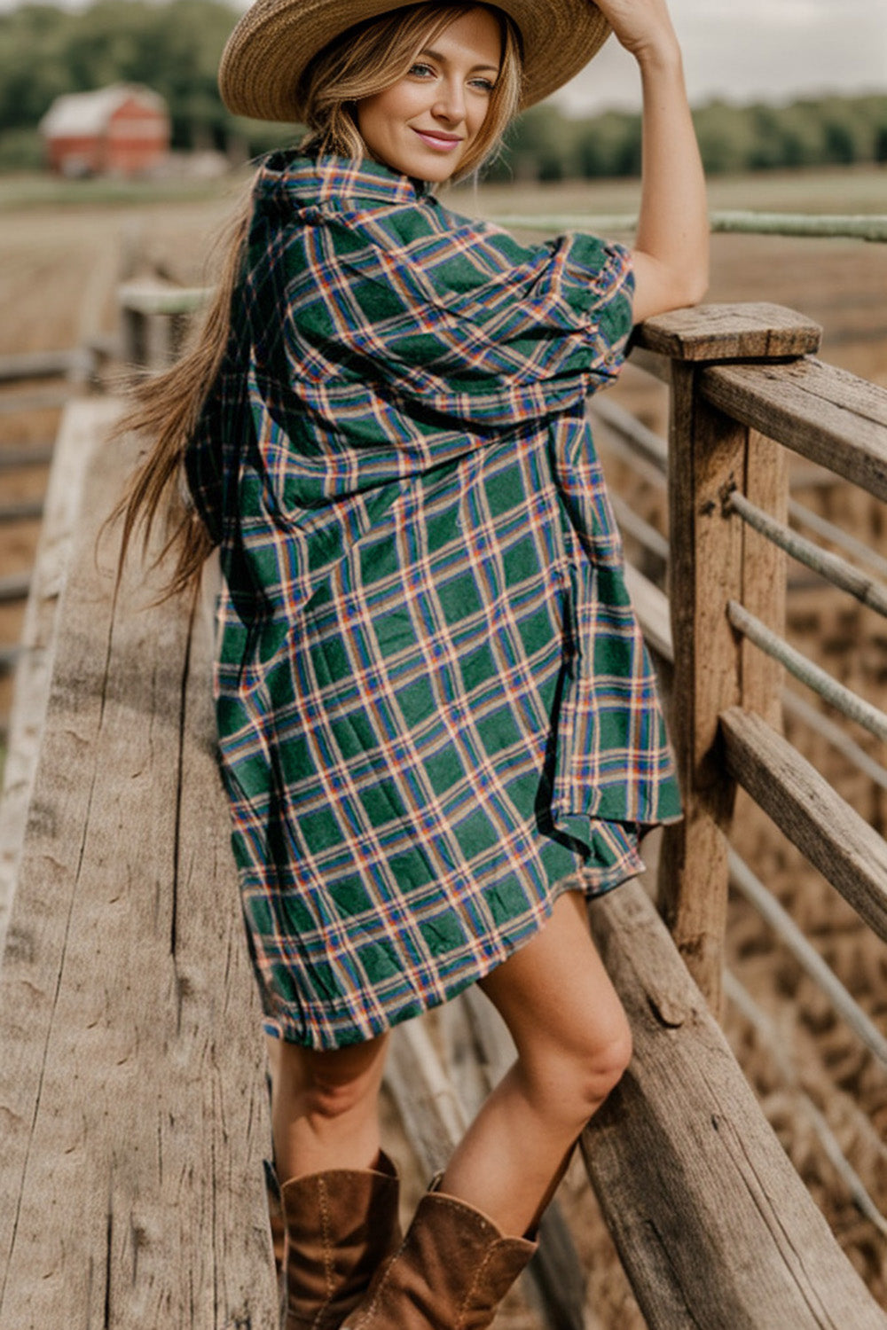 Plaid Button Up Collared Neck Mini Shirt Dress