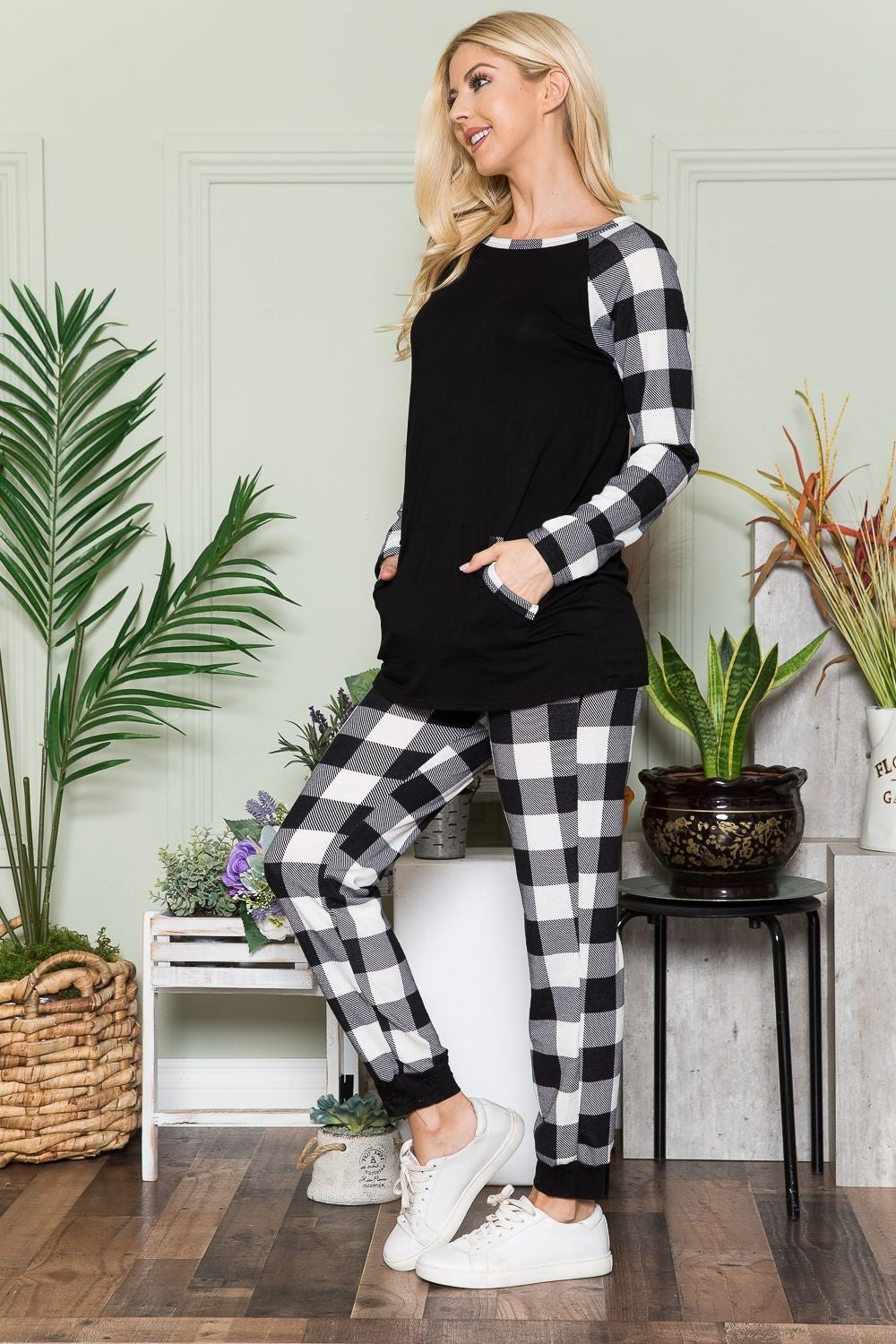 Celeste Plaid Long Sleeve T-Shirt Loungewear Set