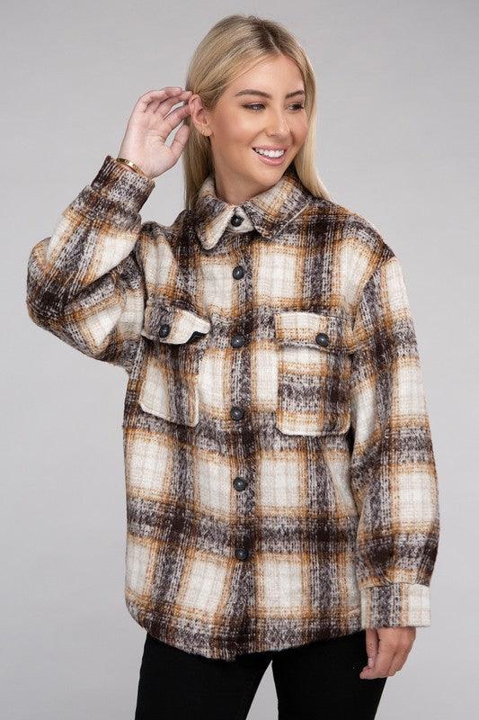 Cozy Plaid Flannel Shacket - Jacket