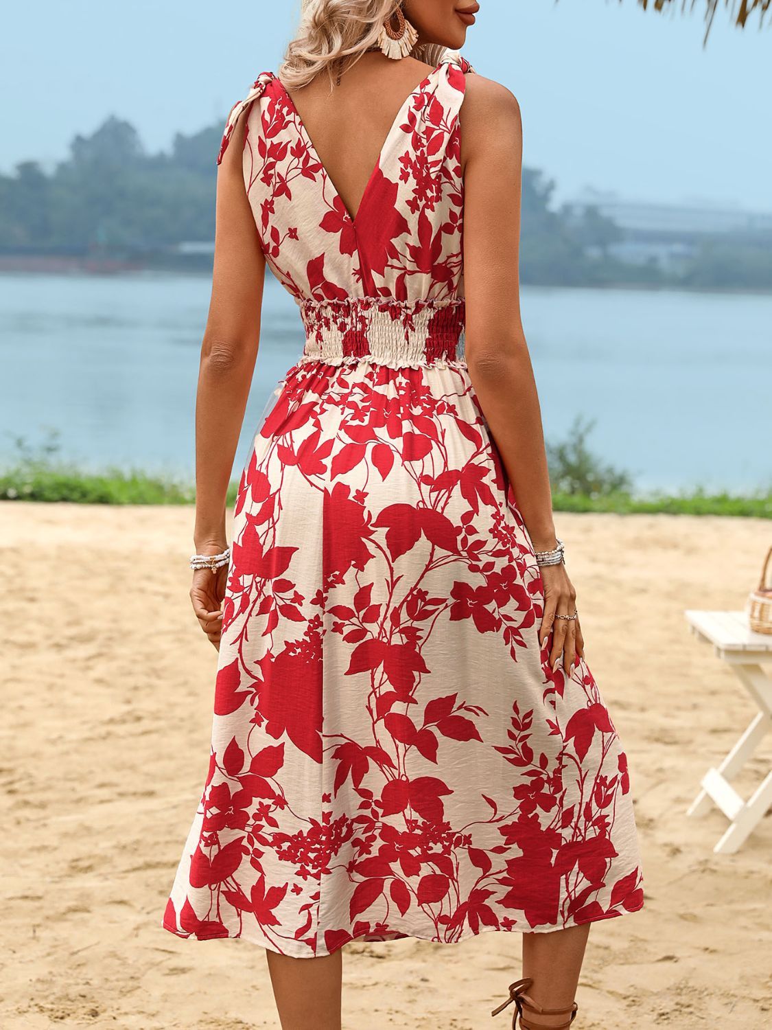 Floral Smocked Surplice Midi Dress