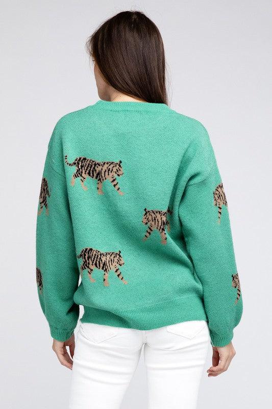 Tiger Pattern Pullover Sweater - Sweater