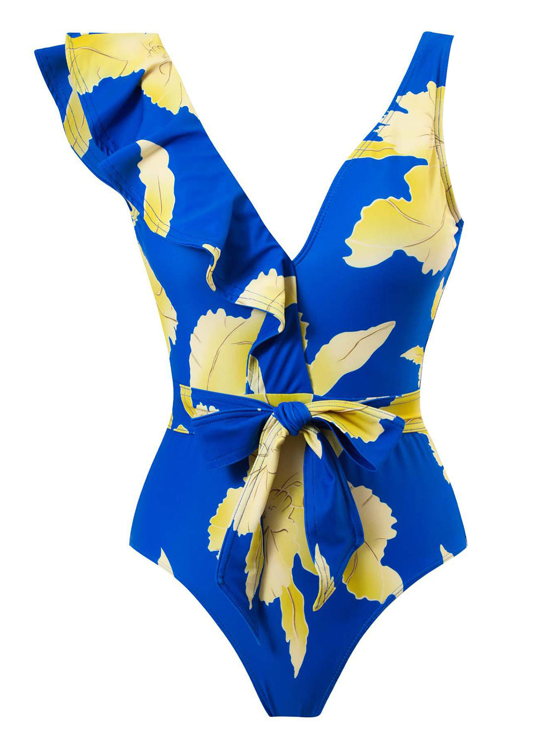 Tied Printed V-Neck Sleeveless One-Piece Swimsuit