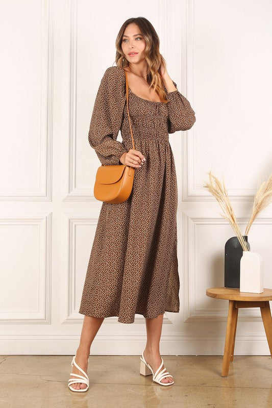 Lilou Square Neck Vintage Puff Midi Dress