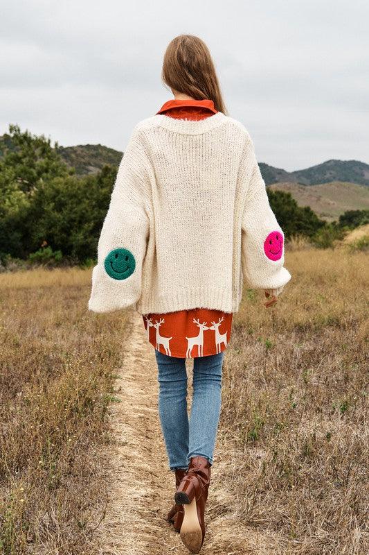 The Fuzzy Smile Long Bell Sleeve Knit Cardigan - Cardigan