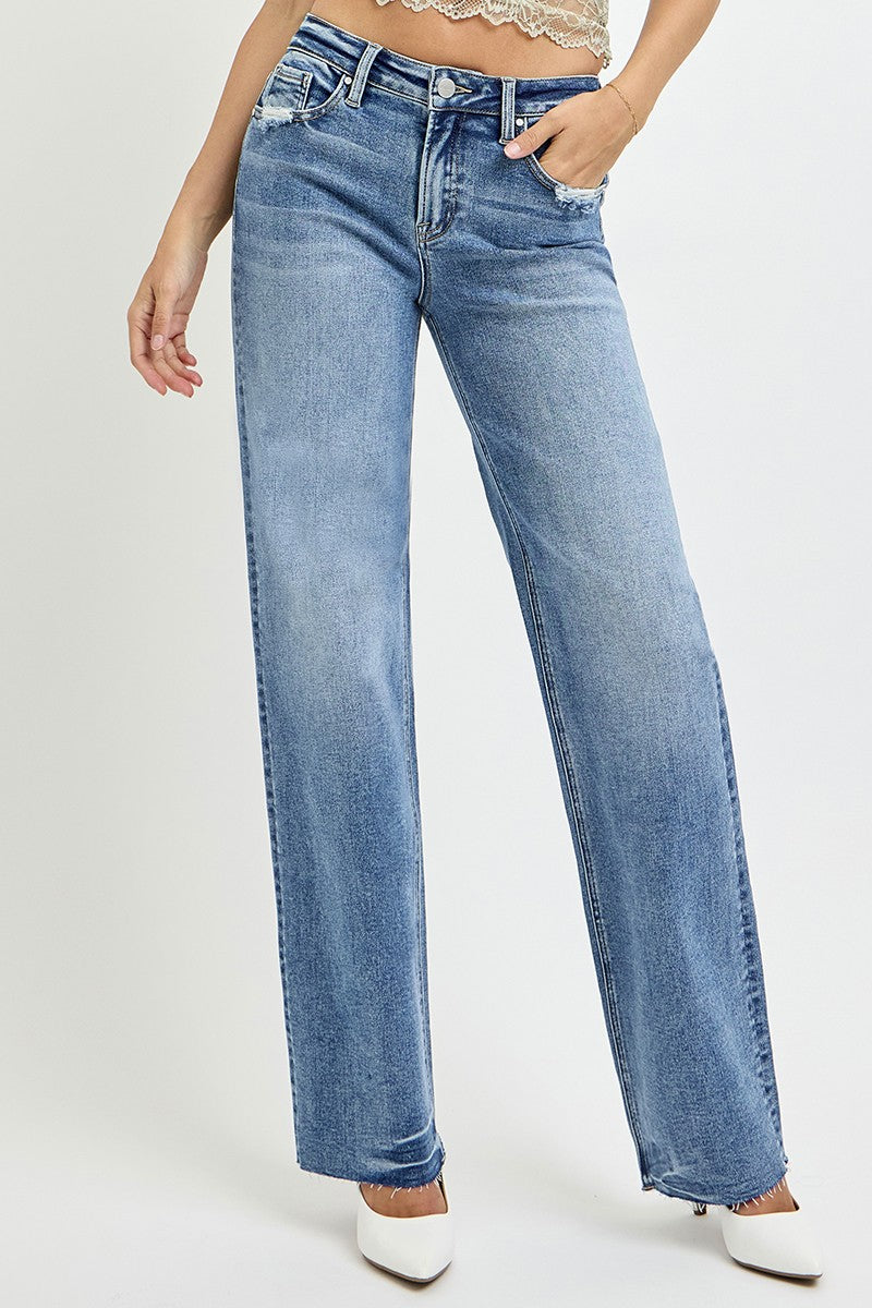 RISEN Full Size Mid Rise Straight Leg Jeans with Pockets