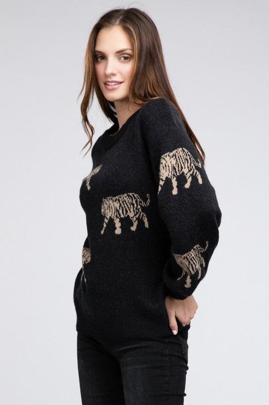 Tiger Pattern Pullover Sweater - Sweater