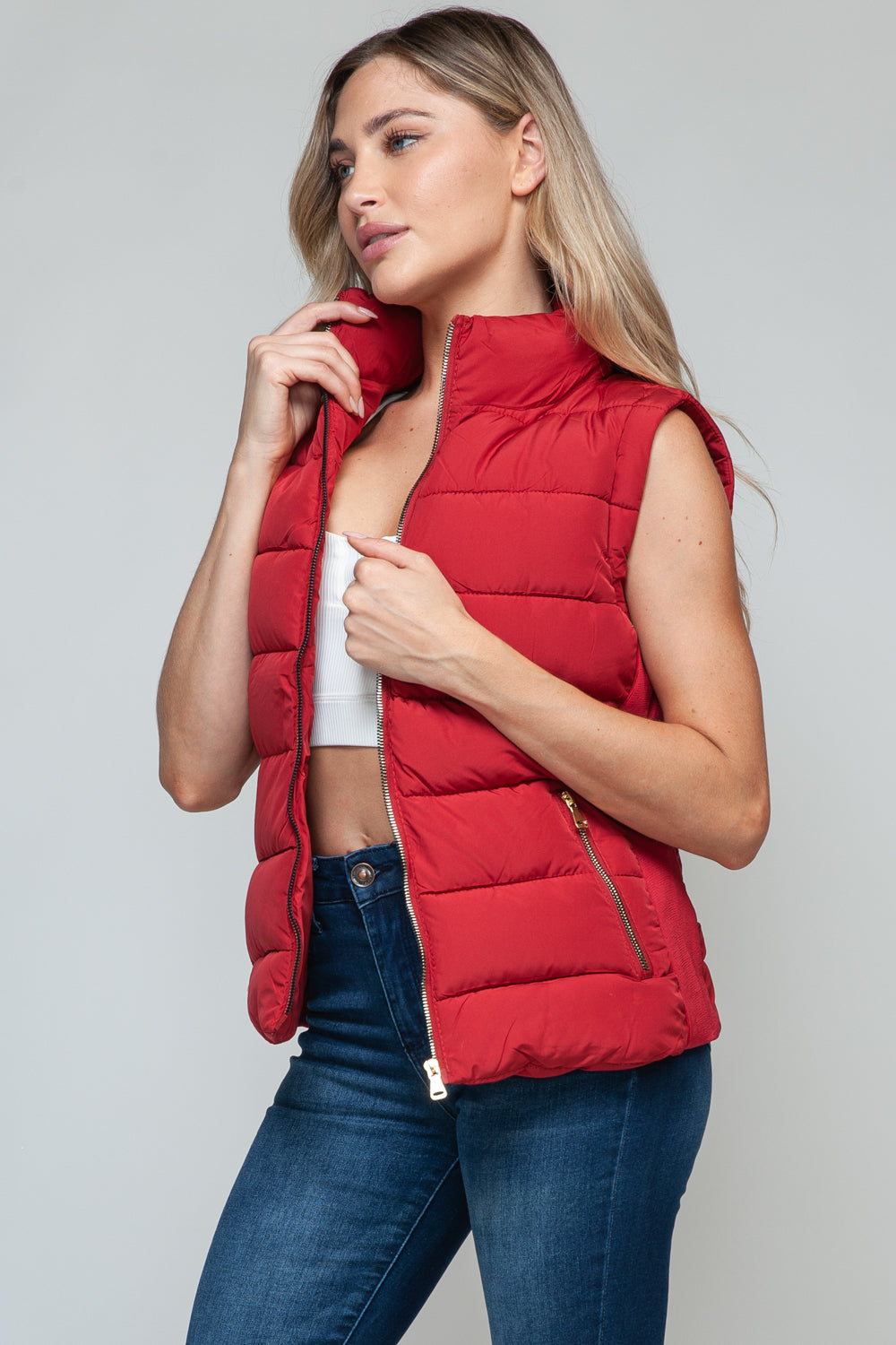 Snobbish Zip Up Turtleneck Puffer Vest with Pockets