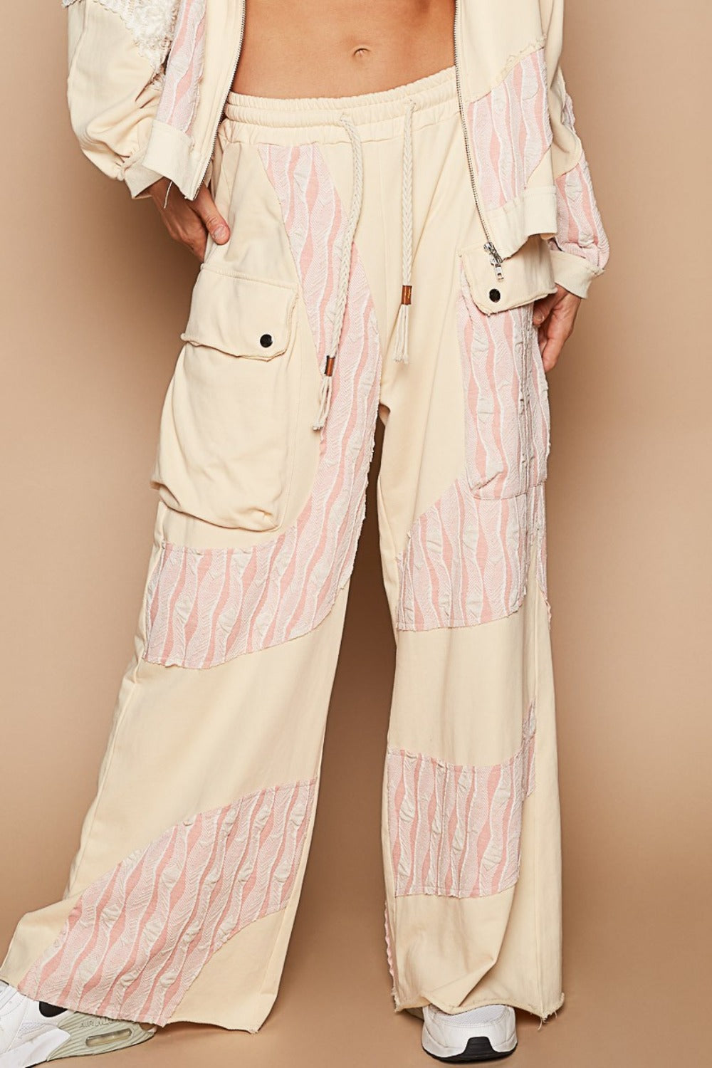 POL Crochet Contrast Drawstring Wide Leg Pants