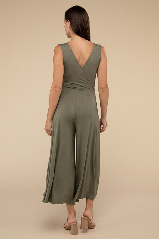 Zenana Surplice Neckline Sleeveless Jumpsuit