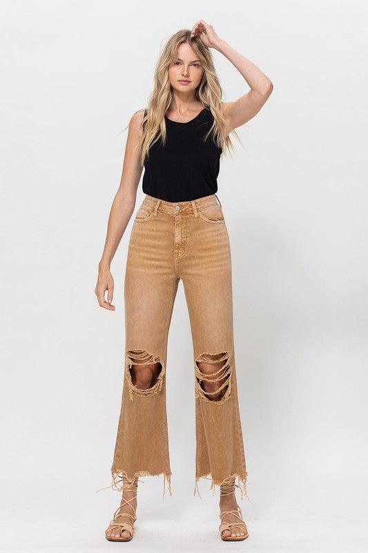 90's Vintage High Rise Crop Flare Jeans - Jeans