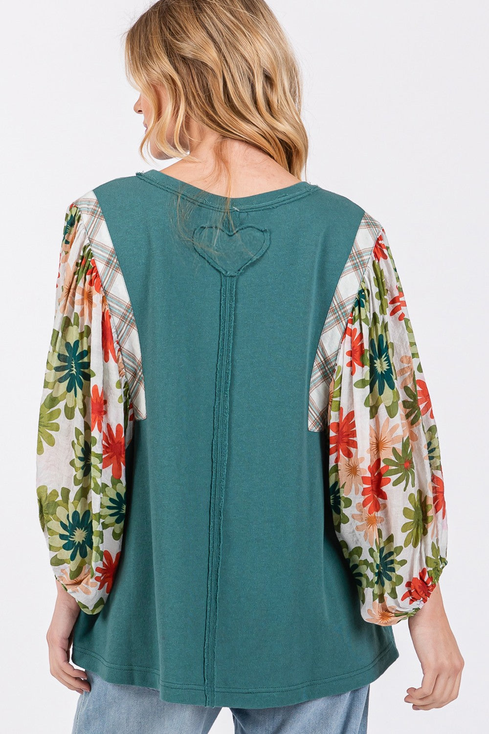 SAGE + FIG Full Size Floral Balloon Sleeve Contrast Top