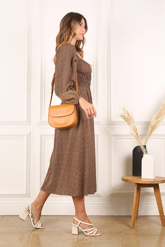 Lilou Square Neck Vintage Puff Midi Dress