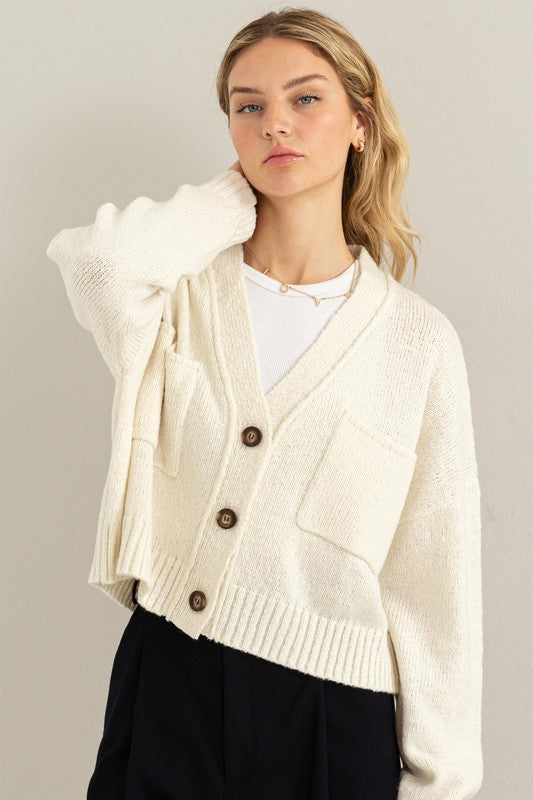 HYFVE Cute Mood Crop Shoulder Cropped Cardigan Sweater