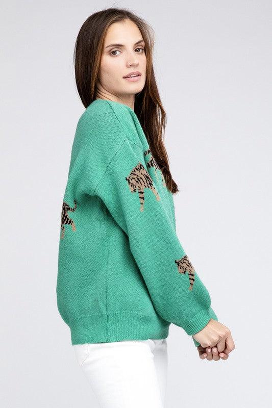 Tiger Pattern Pullover Sweater - Sweater