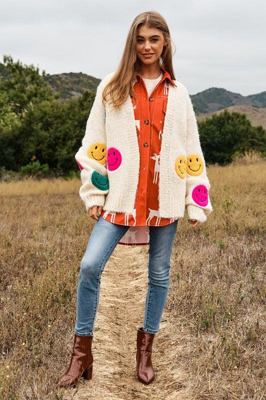 The Fuzzy Smile Long Bell Sleeve Knit Cardigan - Cardigan