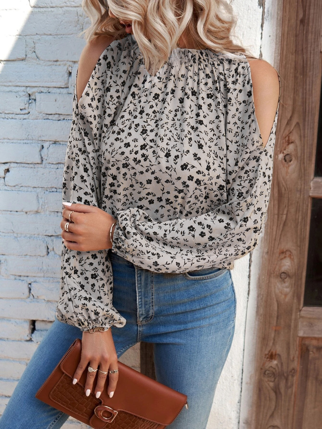 Floral Cold-Shoulder Long Sleeve Blouse