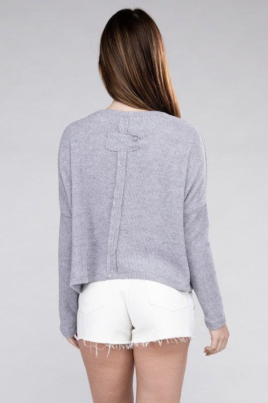 Zenana Ribbed Dolman Long Sleeve Sweater - Sweater